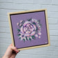 soft purple canvas with candyfloss pink florals in a pine floater frame.  Affordable mini art Hitchin Letchworth Hertfordshire
