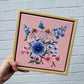 Echinacea, anenomes and delphiniums on a soft peach min canvas with pine floater frame. Hitchin letchworth hertfordshire original affordable artwork