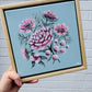 Soft light blue mini canvas with pink florals in contemporary style. Hitchin Letchworth Hertfordshire original affordable artwork. 