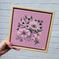Country flowers on soft pink canvas mini with pine floater frame. Affordable original art. Hitchin Letchworth Hertfordshire