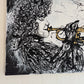 video of drip painting of trumpet player, demonstrating gold-leaf