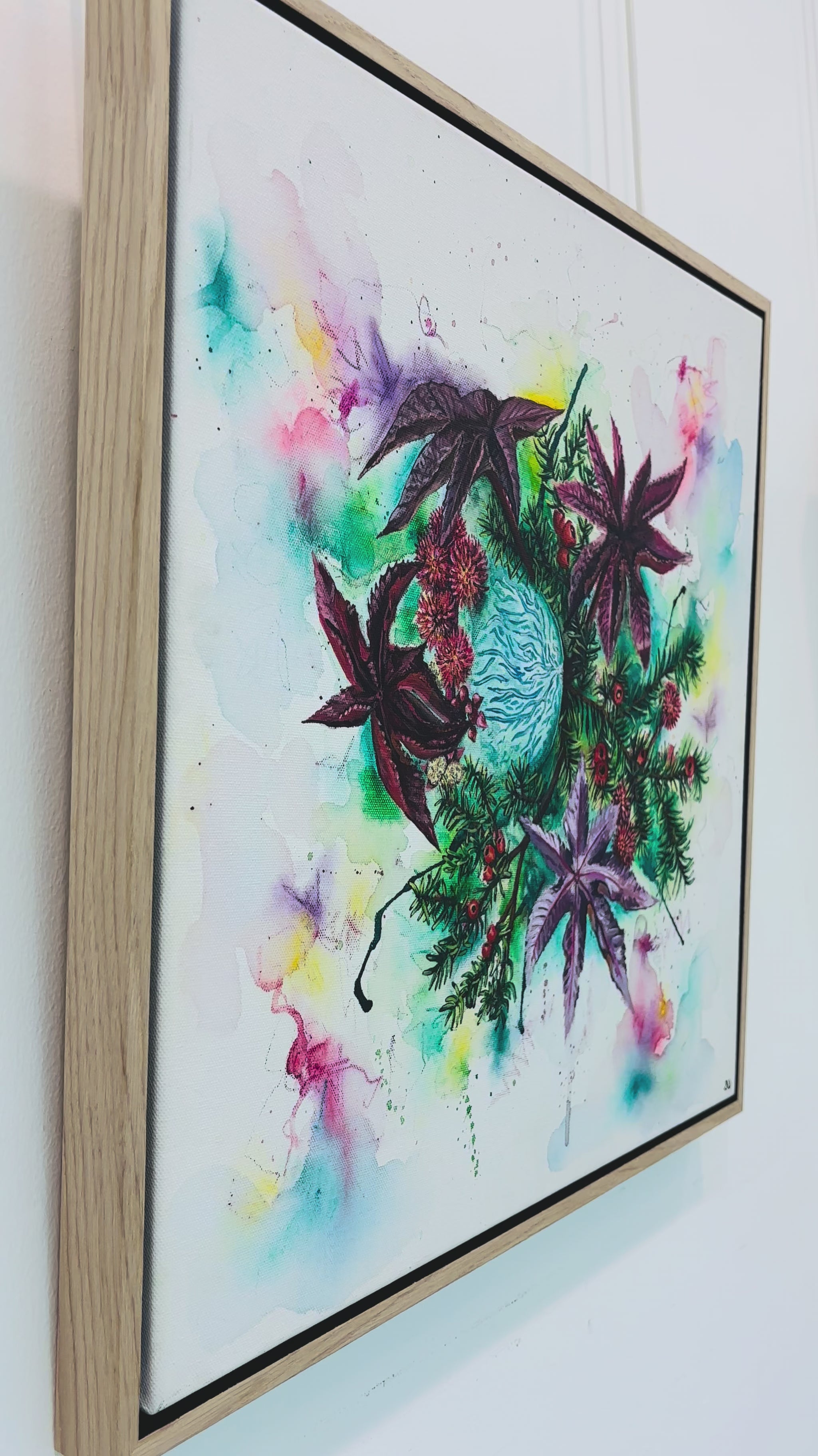 video of mixed media artwork of breast with yew and castor oil plants growing out