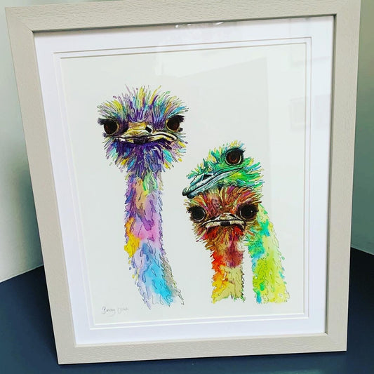 Family of Ostriches Print A3