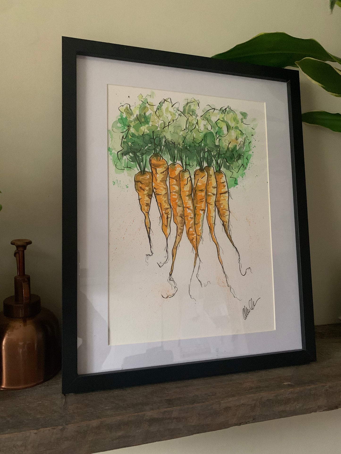 Framed Carrots Watercolour Original A4