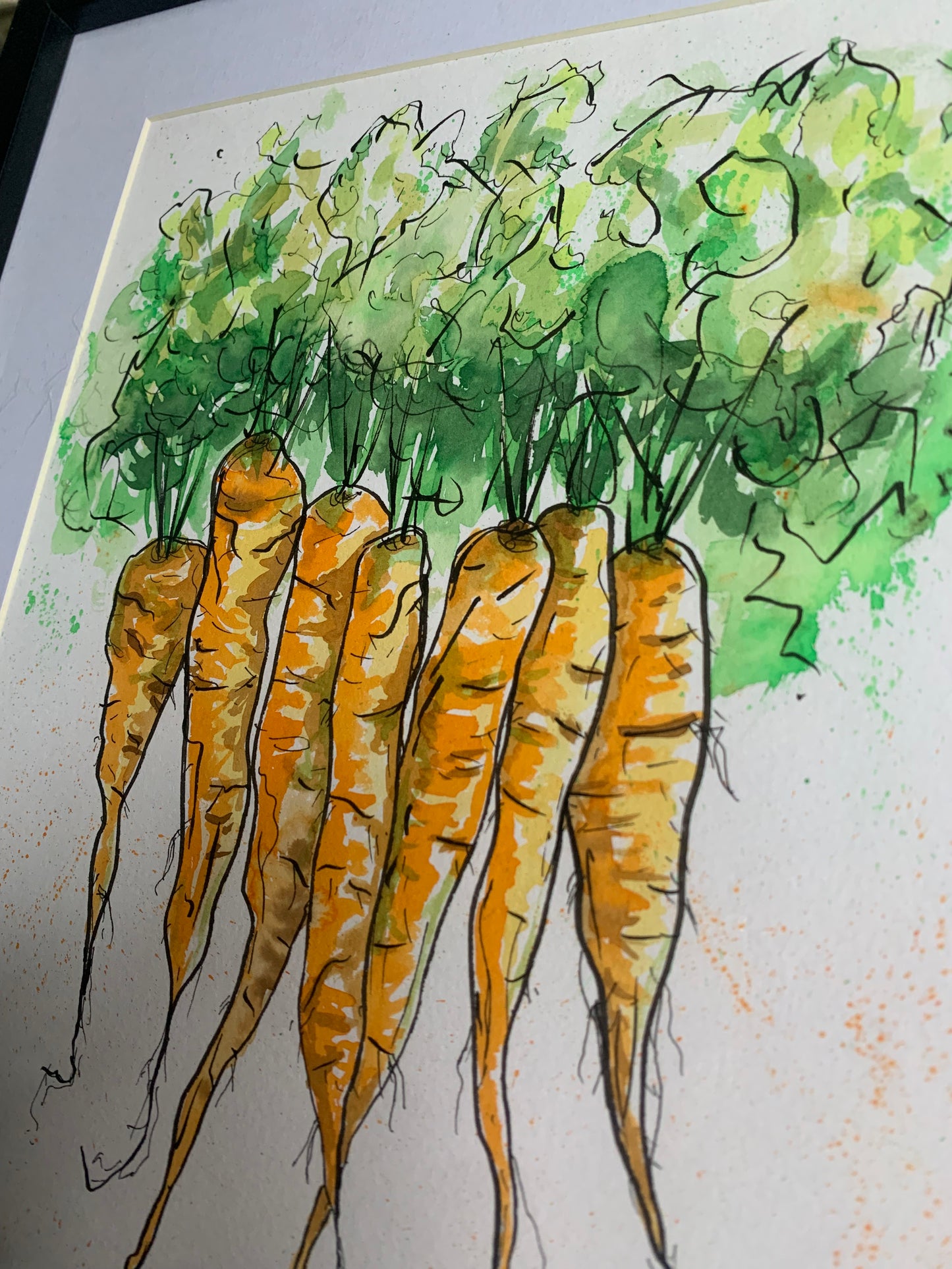 Framed Carrots Watercolour Original A4