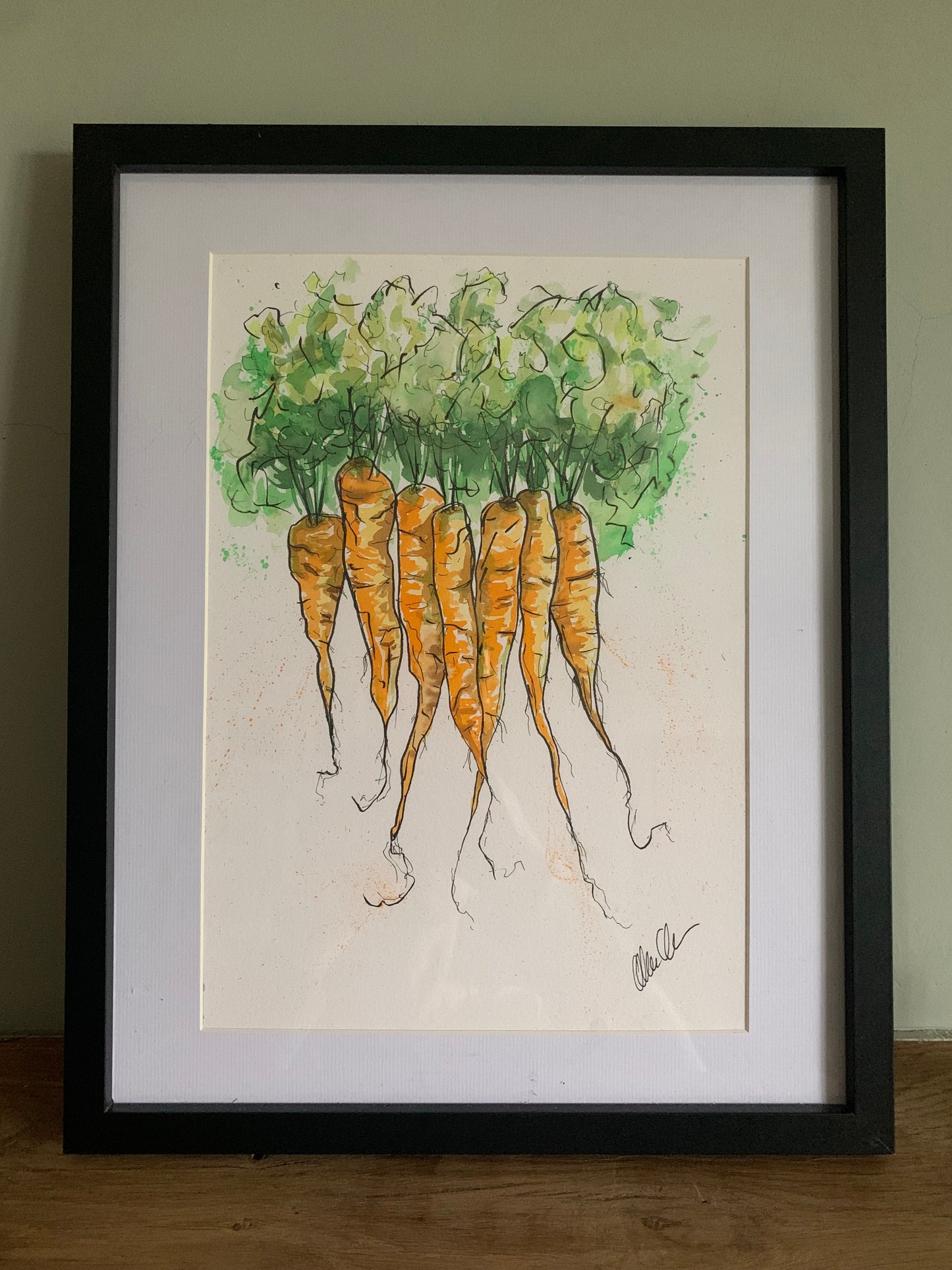 Framed Carrots Watercolour Original A4